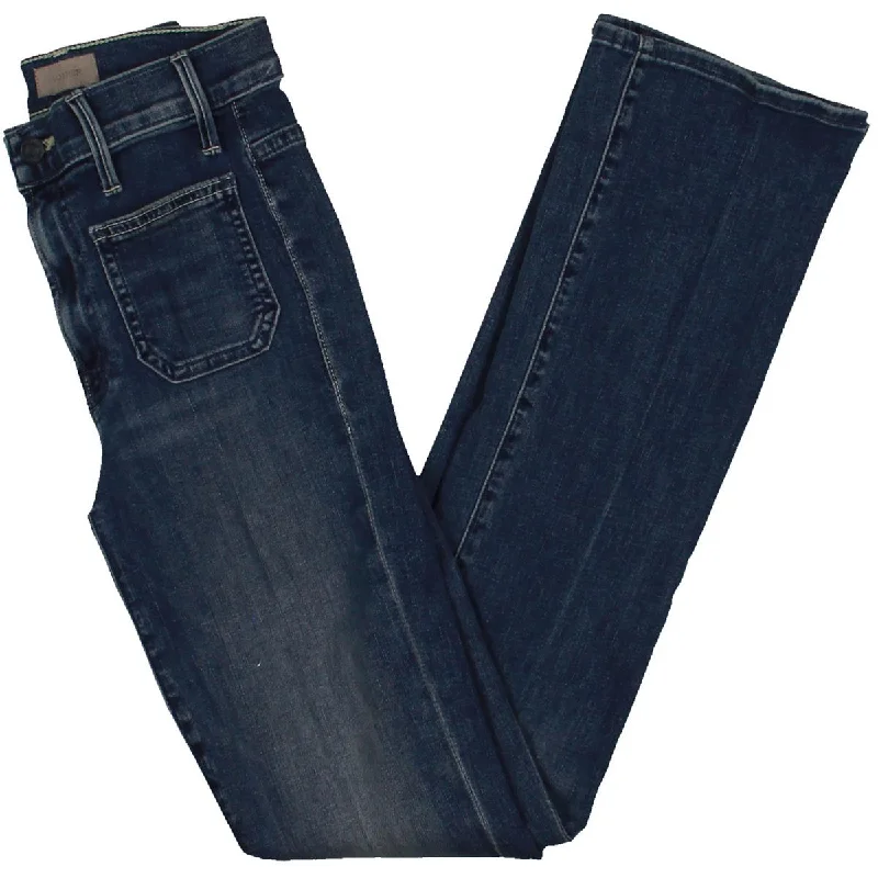 Womens Mid Rise Medium Wash Straight Leg Jeans