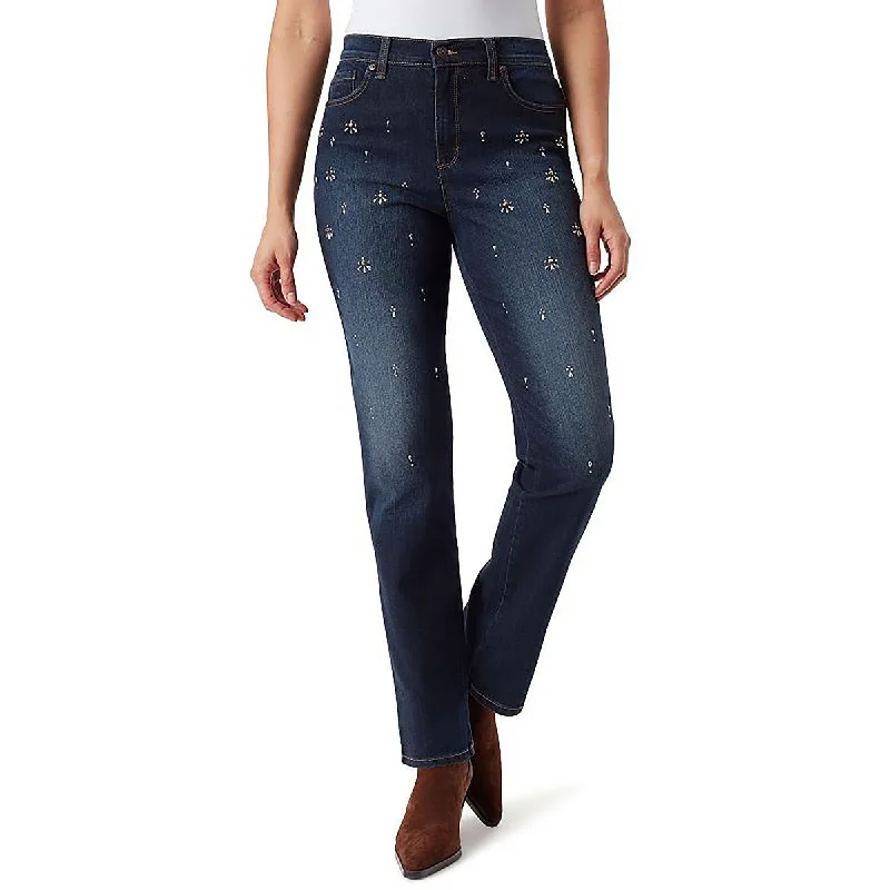 Womens High Rise Embellished Ankle Jeans