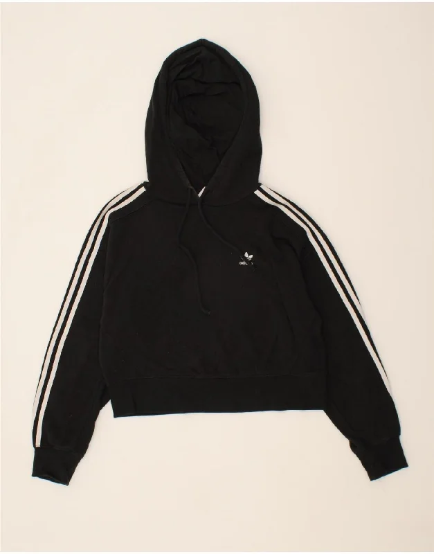 ADIDAS Womens Oversized Crop Hoodie Jumper UK 8 Small  Black Cotton Soft-touch sweaters
