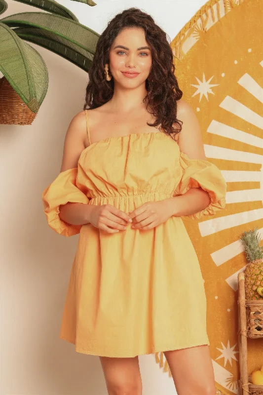 Mango Cotton Cold Shoulder Puff Short Sleeve Mini Dress Sequin mini dresses