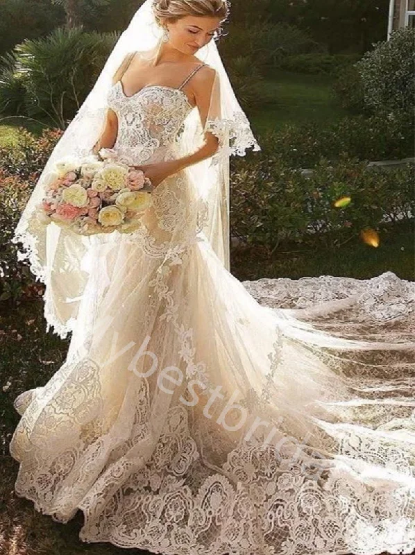 Elegant Sweetheart Sleeveless Mermaid Lace applique  Wedding Dresses, WDY0342 Luxury Wedding Dress