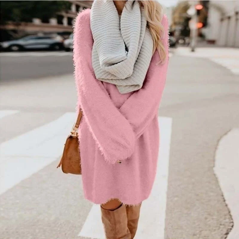 Long Sleeve Casual Fluffy Sweater Dress ASOS midi dresses