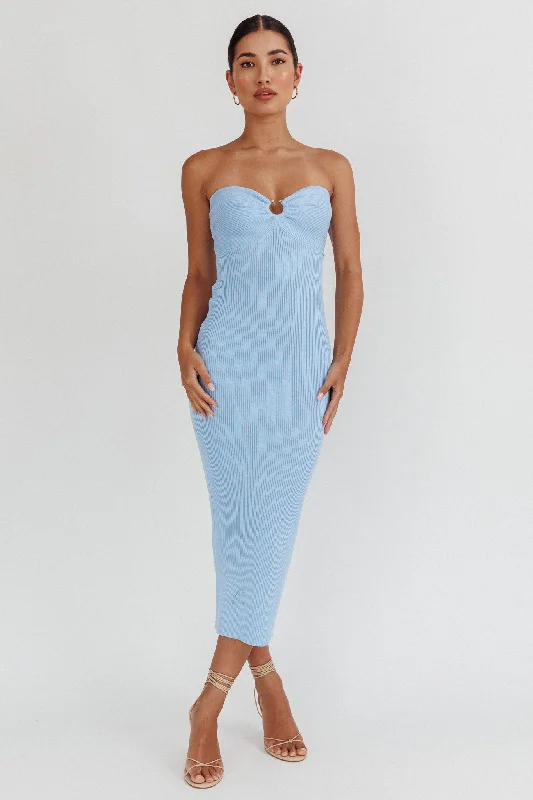 Real Talk Sweetheart Neckline Midi Dress Blue Flowy midi dresses