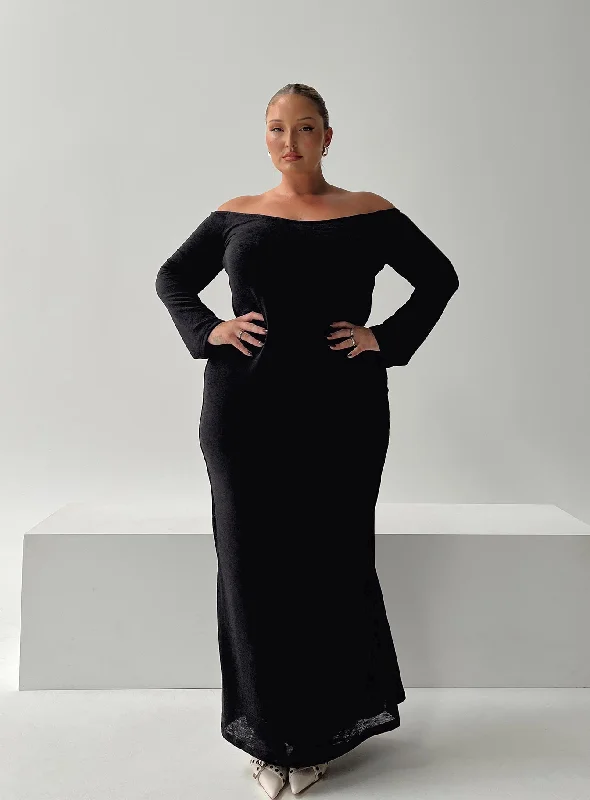 Korey Off The Shoulder Maxi Dress Black Curve Discounted maxi dresses