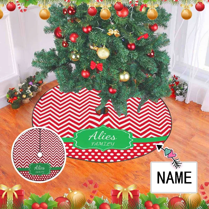 Custom Name Red Stripes Christmas Tree Skirt Luxury unclassified skirts