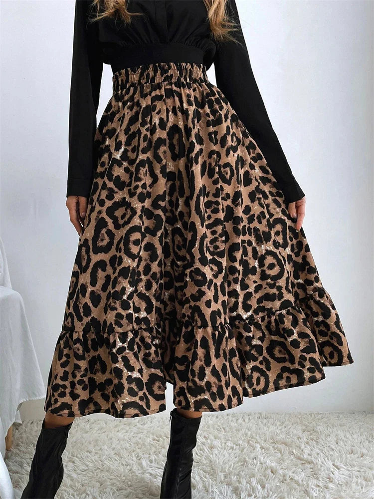 Waist Leopard Casual Boho Printed Long Skirt Maxi Skirt Set