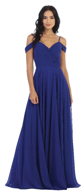 Long Bridesmaids Pleated Off Shoulder Chiffon Gown Sale Winter party dresses