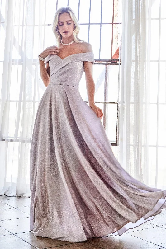 Cinderella Divine CD183 Off Shoulder Metallic Long Evening Gown Comfortable party dresses for all-night wear