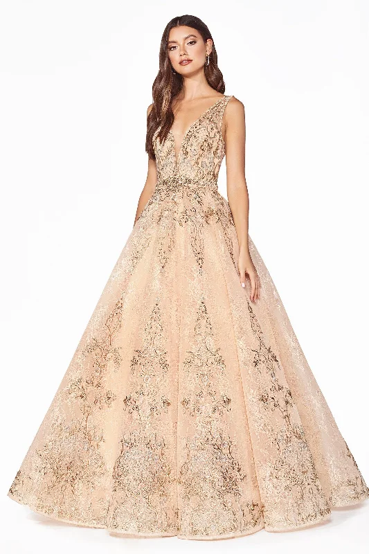 Cinderella Divine CK801 Prom Long Formal Sleeveless Metallic Ball Gown Tulle party dresses