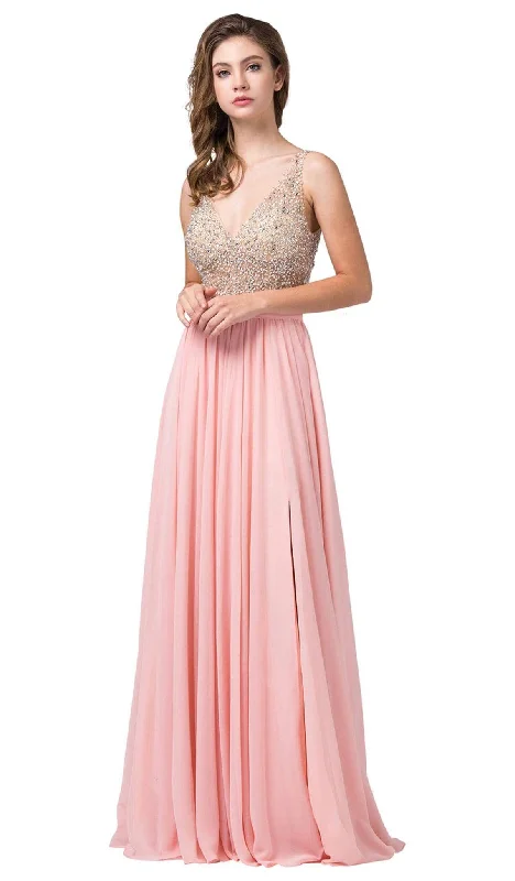 Dancing Queen - 2569 Illusion Beaded Bodice Flowy Prom Dress Anniversary unclassified dresses
