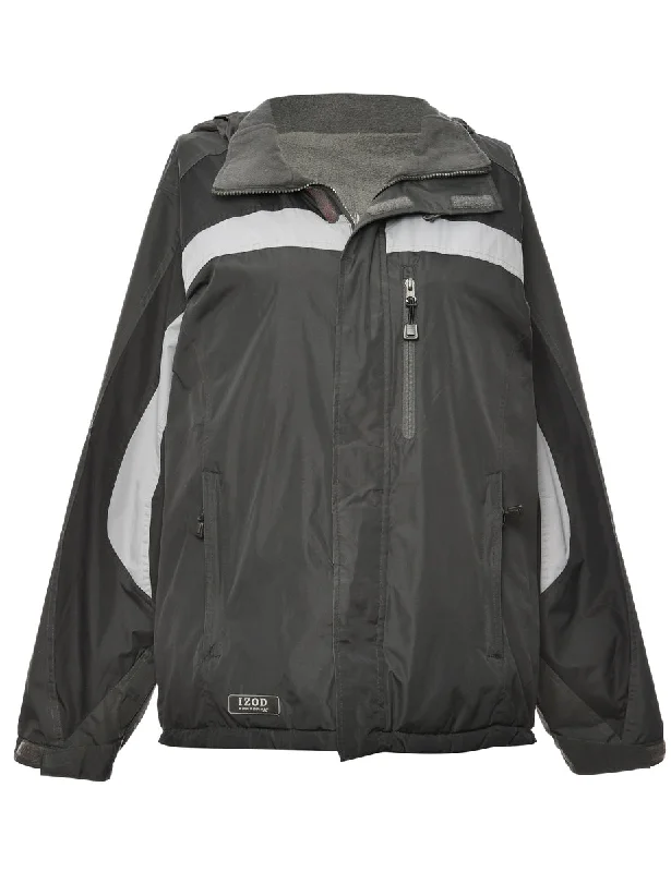 Black & Grey Contrasting Hooded Mountaineering Jacket - L Women's softshell jackets