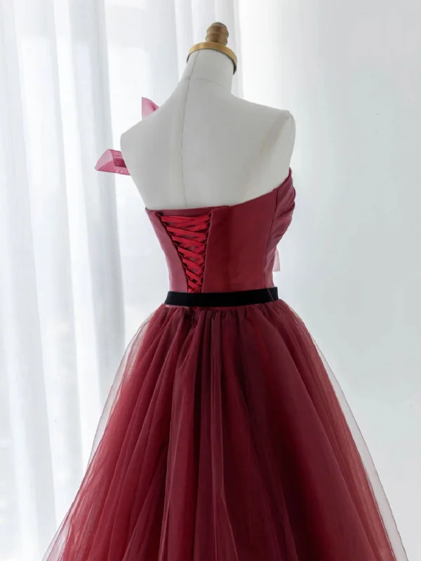 A-Line Tulle Burgundy Long Prom Dress, Burgundy Formal Evening Dress Soft Layered Tulle