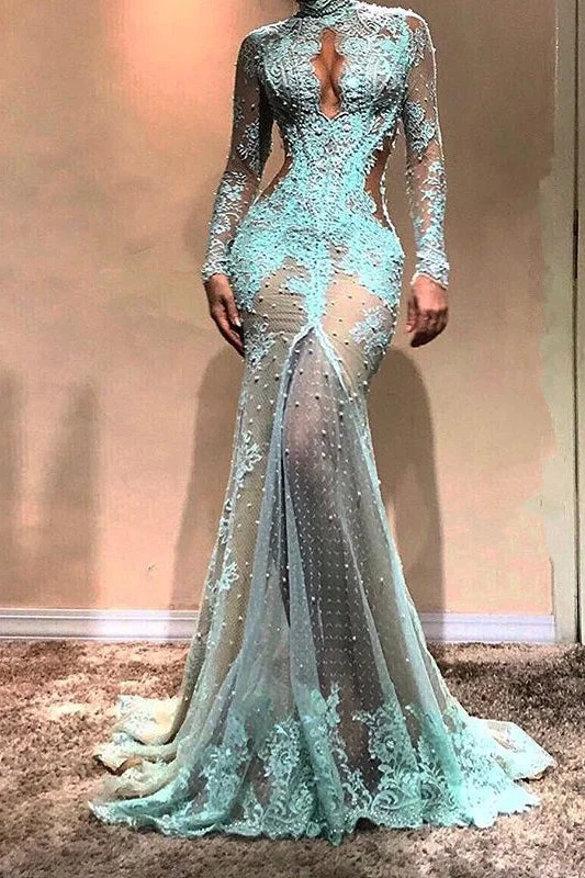 Gorgeous Long Sleeves Mermaid Evening Dress Lace Formal Dress Lace Dress Lace
