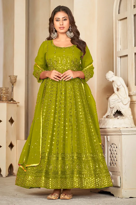 Radiant Green Color Georgette Fabric Sequins Embroidered Anarkali Suit Sequin Dress Dressy
